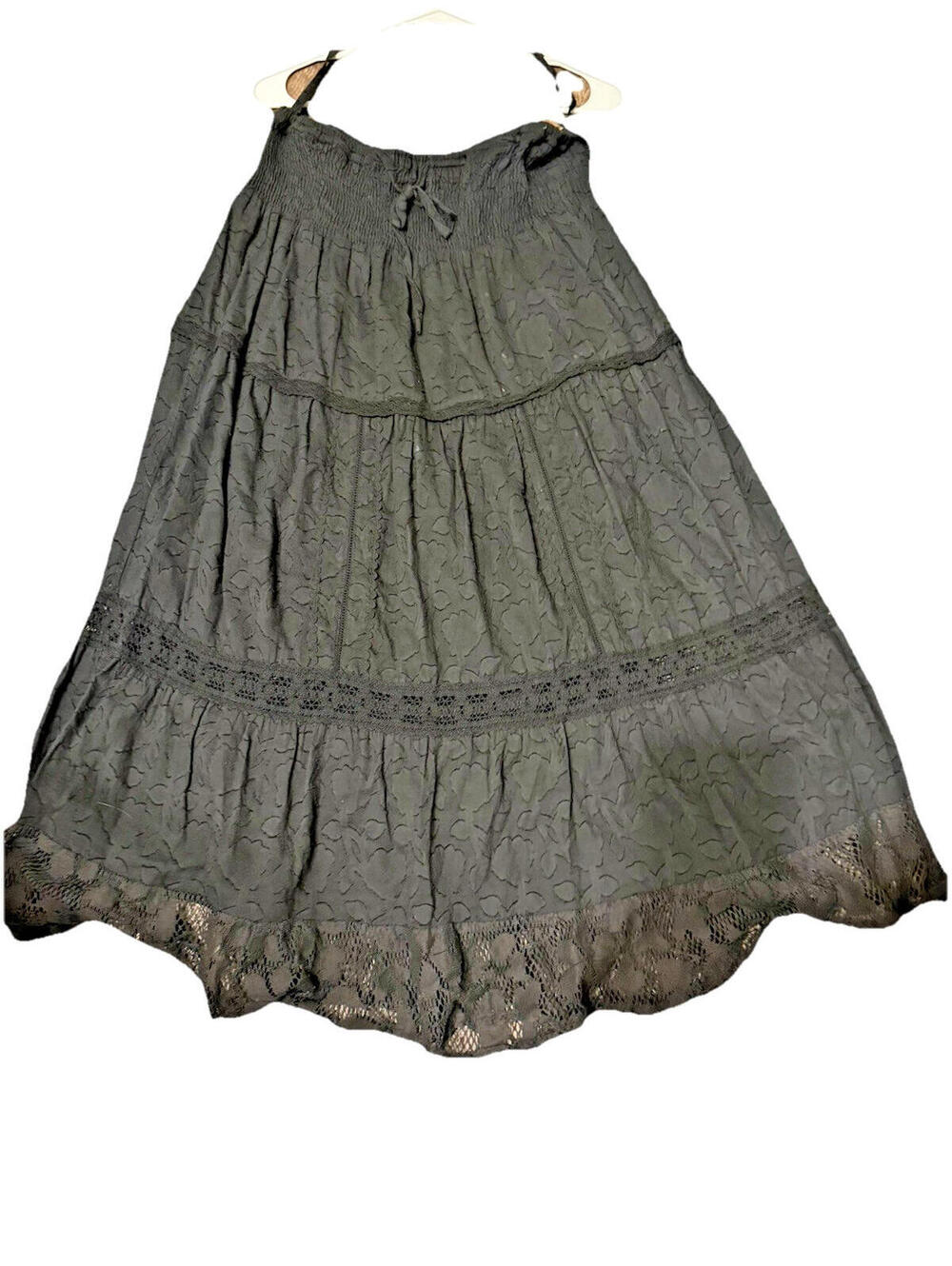 Black Lace Maxi Skirt Women Lg Boho Gothic Witchy